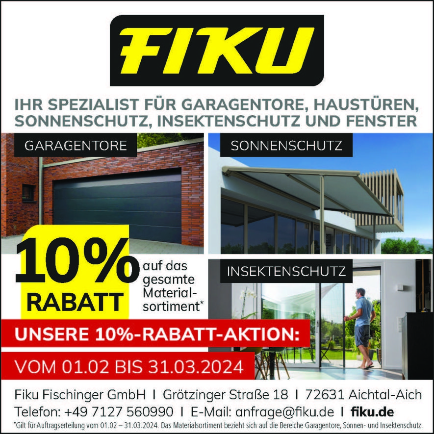 Fiku Rabattaktion Tore Sonnenschutz Insektenschutz 2023 Q1